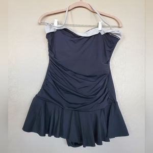 Chaps Black One Piece halter top Swimsuit with White Trim Size 16